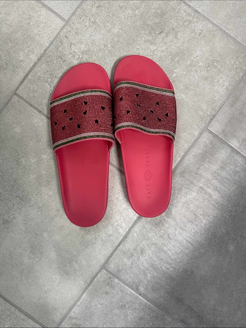 Katy Perry Collections Red-Pink Slide Sandals with Beaded Upper
